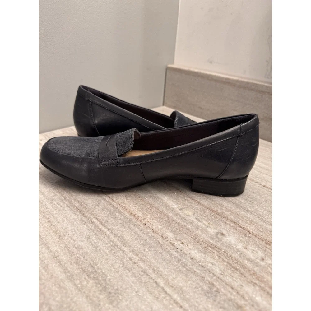 Clarks Juliet Coast Penny Loafers Leather Slip-Ons Luxe Flats‎ Textured Blue 8.5